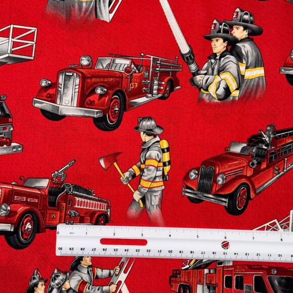 Firefighters by The Alexander Henry Fabric Collection - 1/2 Yard - Firetruck - Picture 2 of 6
